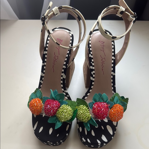 Betsey Johnson Black Platform Shoes with Playful Pom-Poms - Picture 2 of 4